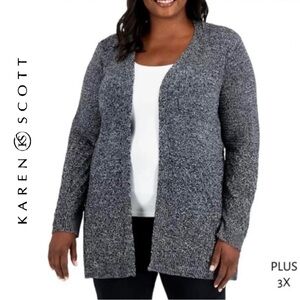 KAREN SCOTT LADIES PLUS MARLED TURBO CARDIGAN Size 3X | Dove Gray | NWT